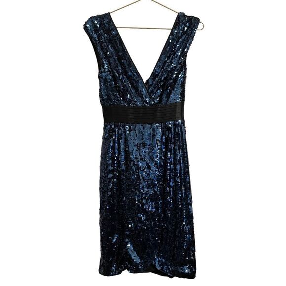 BCBGMaxAzria Dresses & Skirts - BCBG MAXAZRIA Blue Black Double V Sequin Holiday Dress Size MED